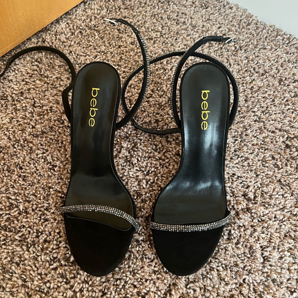Bebe Black Sandals with Sparkling Accents